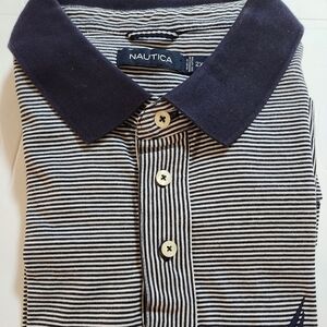 Nautical Polo Shirt Blue White Striped Size 2XLT Classic Fit Vintage
